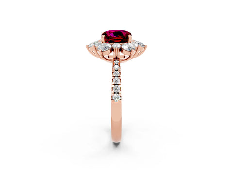 Rose gold Cushion Cut Cut Diamond Floral Halo Pave Band with Prong Setting_2