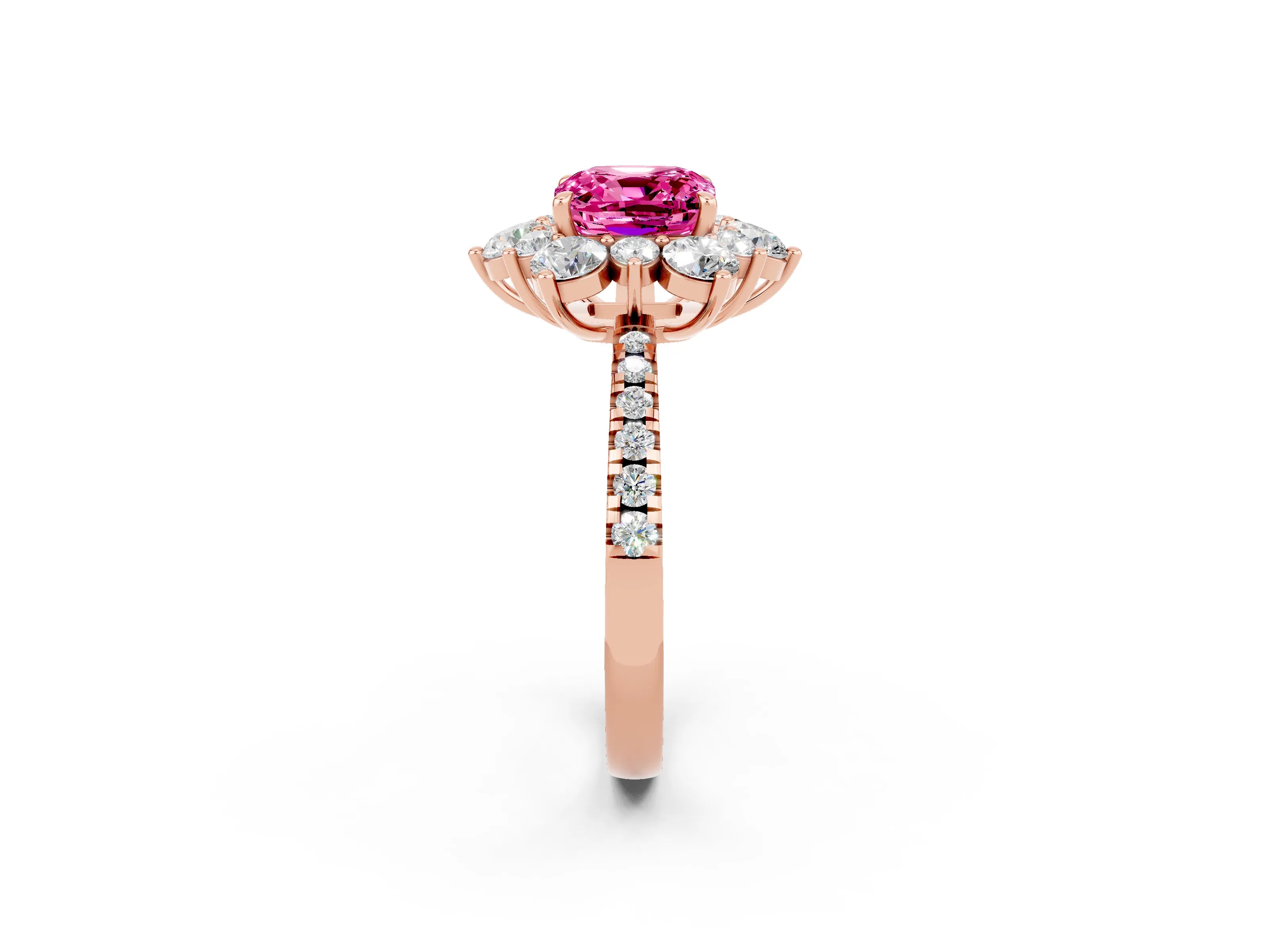Rose gold Cushion Cut Cut Diamond Floral Halo Pave Band with Prong Setting_2