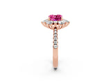 Rose gold Cushion Cut Cut Diamond Floral Halo Pave Band with Prong Setting_2