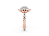 Rose gold Cushion Cut Cut Diamond Floral Halo Pave Band with Prong Setting_2