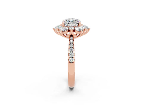 Rose gold Cushion Cut Cut Diamond Floral Halo Pave Band with Prong Setting_2