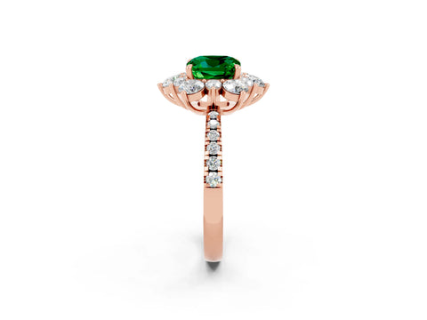Rose gold Cushion Cut Cut Diamond Floral Halo Pave Band with Prong Setting_2