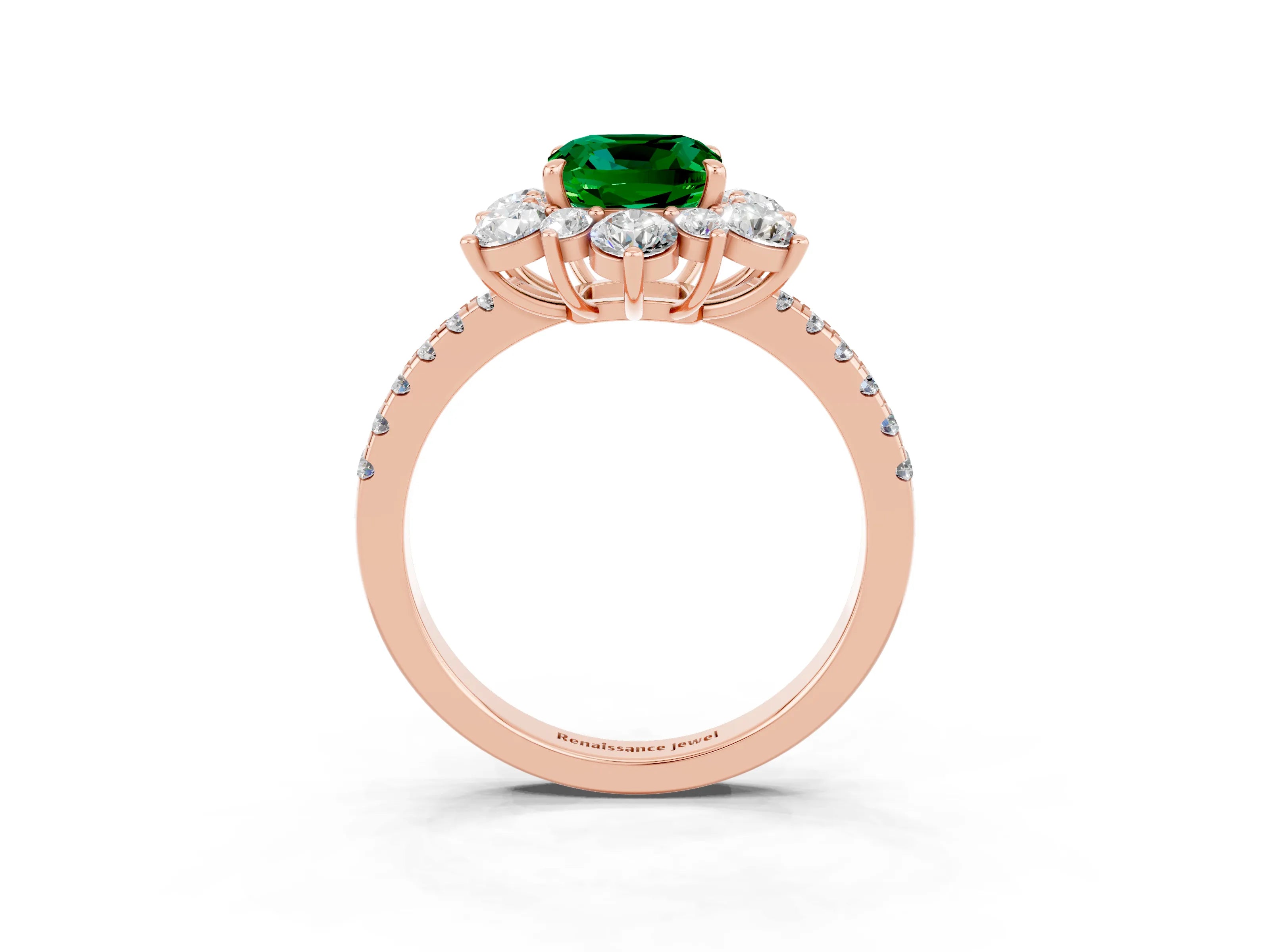 Rose gold Cushion Cut Cut Diamond Floral Halo Pave Band with Prong Setting_3