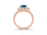 Rose gold Cushion Cut Cut Diamond Floral Halo Pave Band with Prong Setting_3