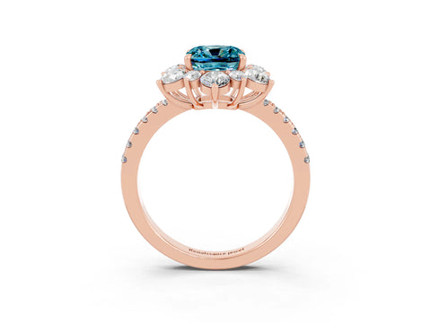 Rose gold Cushion Cut Cut Diamond Floral Halo Pave Band with Prong Setting_3