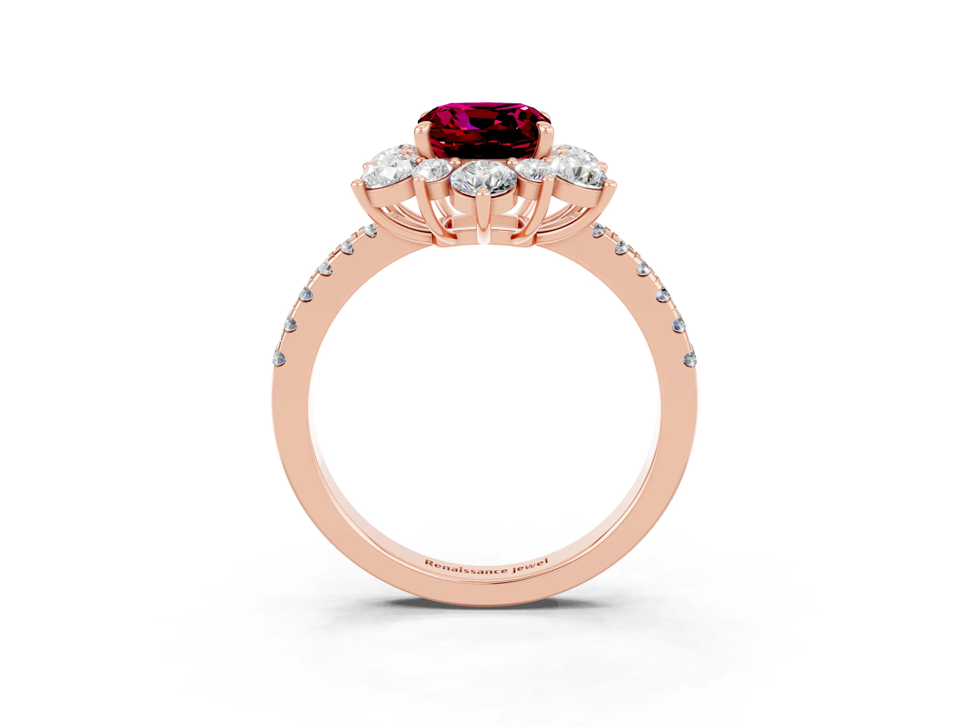 Rose gold Cushion Cut Cut Diamond Floral Halo Pave Band with Prong Setting_3