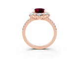 Rose gold Cushion Cut Cut Diamond Floral Halo Pave Band with Prong Setting_3