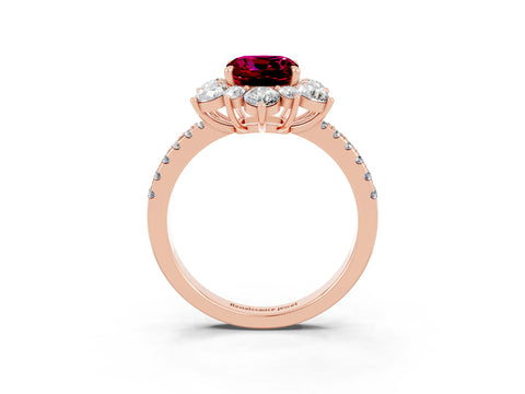 Rose gold Cushion Cut Cut Diamond Floral Halo Pave Band with Prong Setting_3