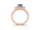 Rose gold Cushion Cut Cut Diamond Floral Halo Pave Band with Prong Setting_3