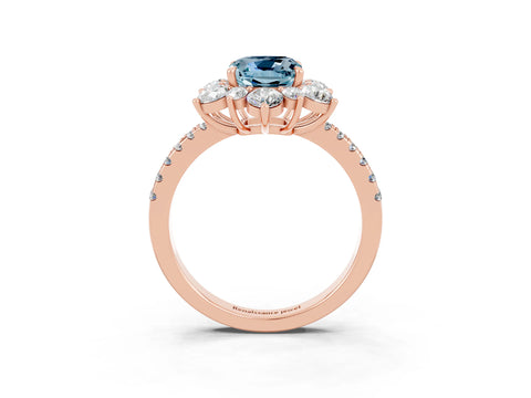 Rose gold Cushion Cut Cut Diamond Floral Halo Pave Band with Prong Setting_3
