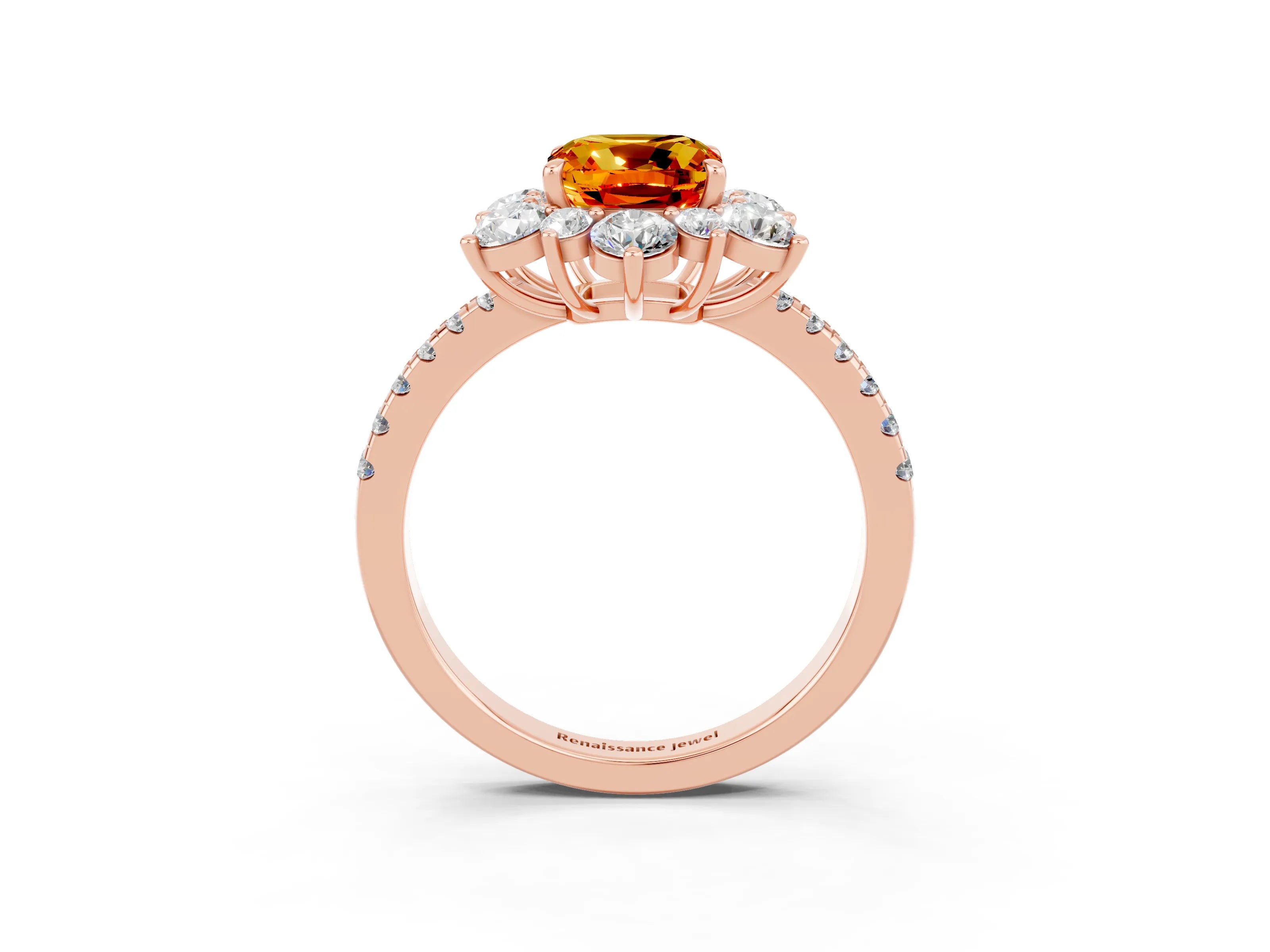 Rose gold Cushion Cut Cut Diamond Floral Halo Pave Band with Prong Setting_3