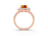 Rose gold Cushion Cut Cut Diamond Floral Halo Pave Band with Prong Setting_3