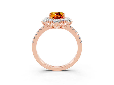 Rose gold Cushion Cut Cut Diamond Floral Halo Pave Band with Prong Setting_3