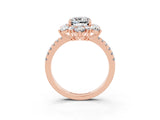 Rose gold Cushion Cut Cut Diamond Floral Halo Pave Band with Prong Setting_3