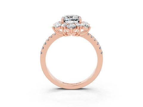 Rose gold Cushion Cut Cut Diamond Floral Halo Pave Band with Prong Setting_3