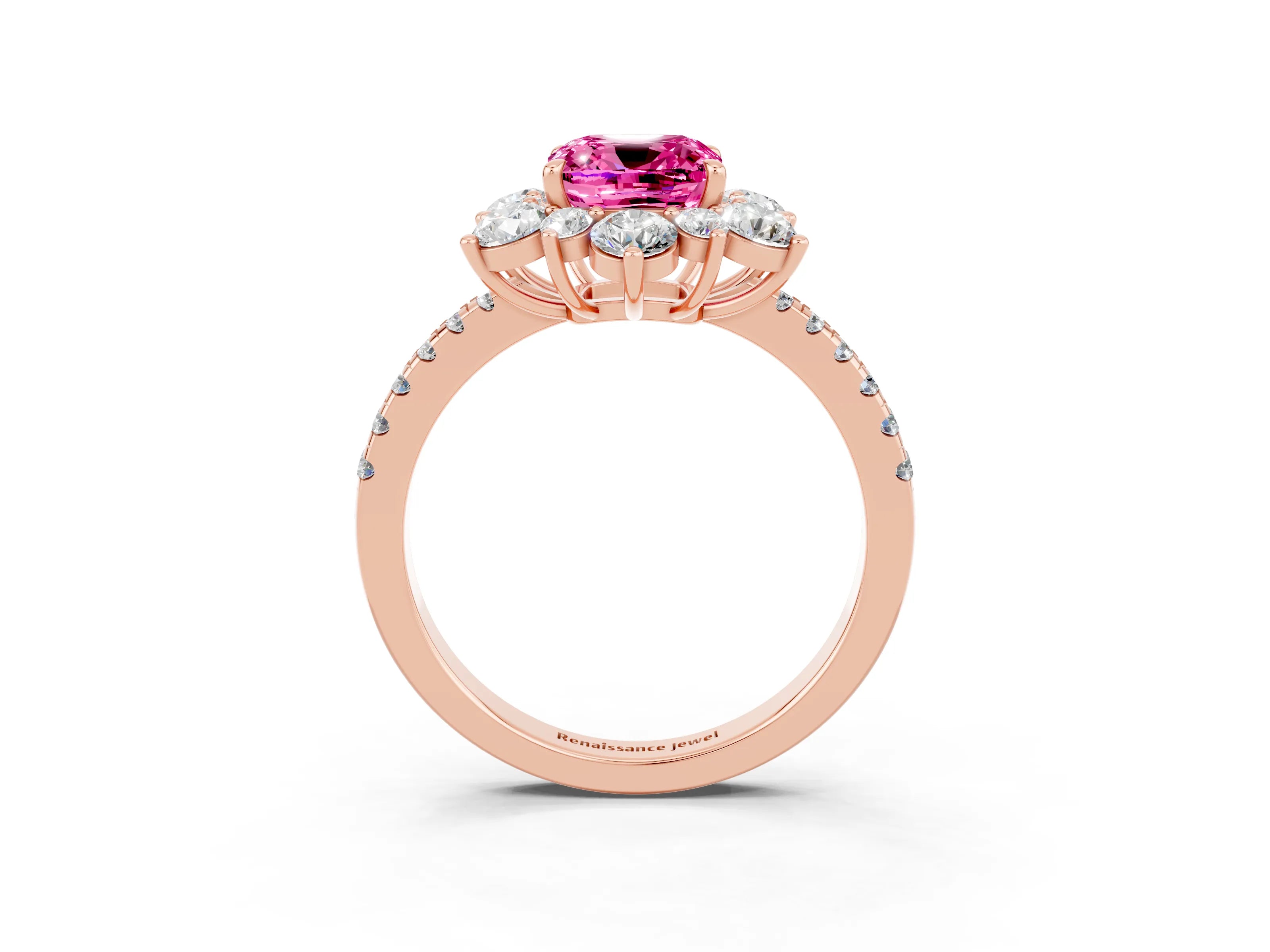 Rose gold Cushion Cut Cut Diamond Floral Halo Pave Band with Prong Setting_3