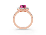 Rose gold Cushion Cut Cut Diamond Floral Halo Pave Band with Prong Setting_3