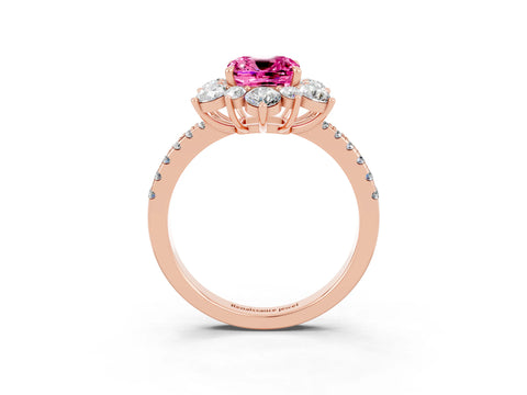 Rose gold Cushion Cut Cut Diamond Floral Halo Pave Band with Prong Setting_3
