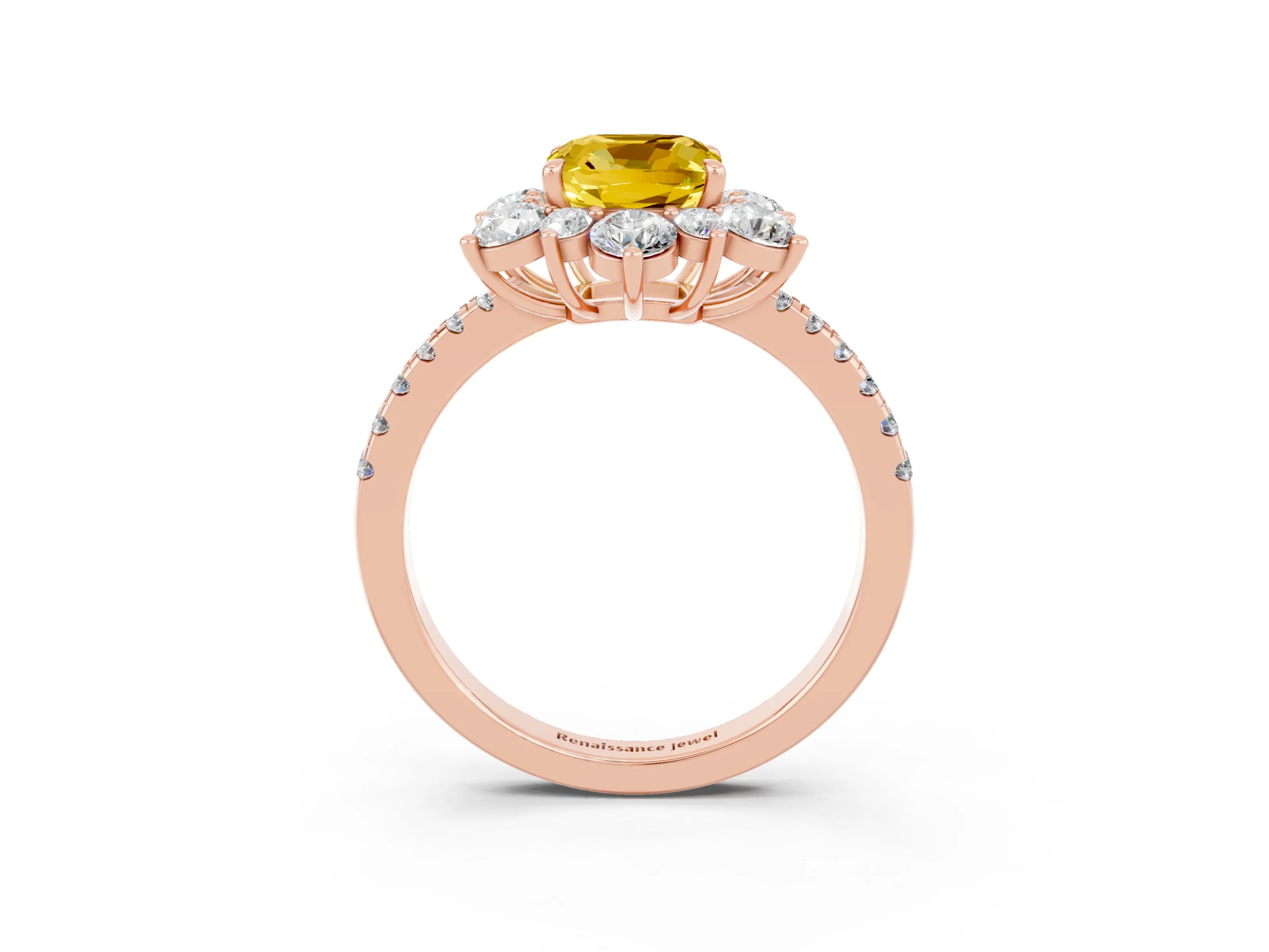 Rose gold Cushion Cut Cut Diamond Floral Halo Pave Band with Prong Setting_3