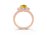 Rose gold Cushion Cut Cut Diamond Floral Halo Pave Band with Prong Setting_3