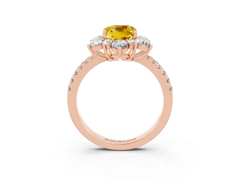 Rose gold Cushion Cut Cut Diamond Floral Halo Pave Band with Prong Setting_3