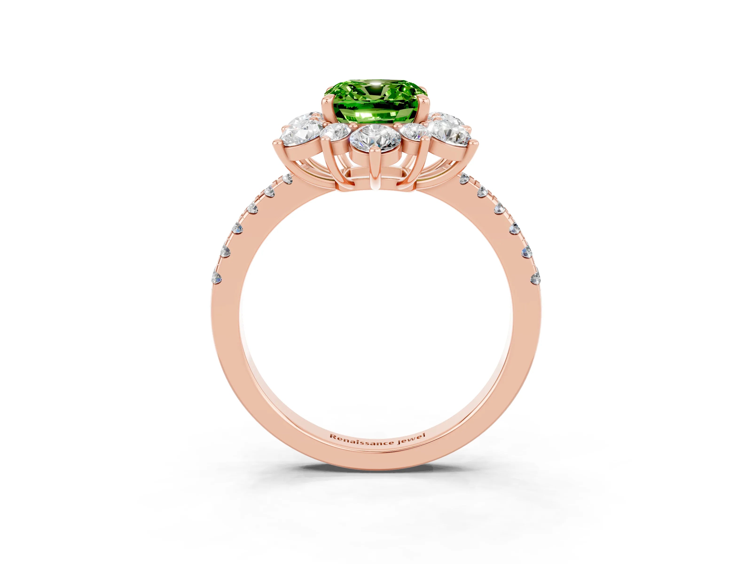 Rose gold Cushion Cut Cut Diamond Floral Halo Pave Band with Prong Setting_3