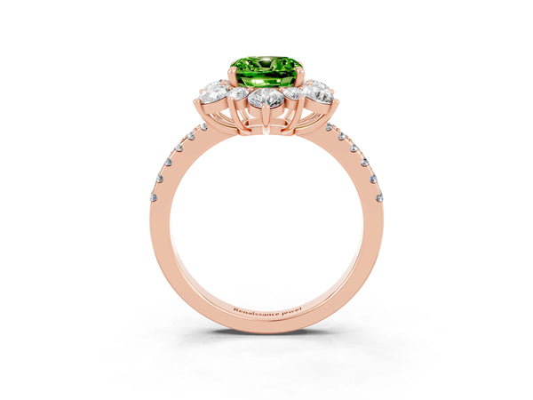 Rose gold Cushion Cut Cut Diamond Floral Halo Pave Band with Prong Setting