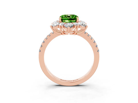 Rose gold Cushion Cut Cut Diamond Floral Halo Pave Band with Prong Setting_3