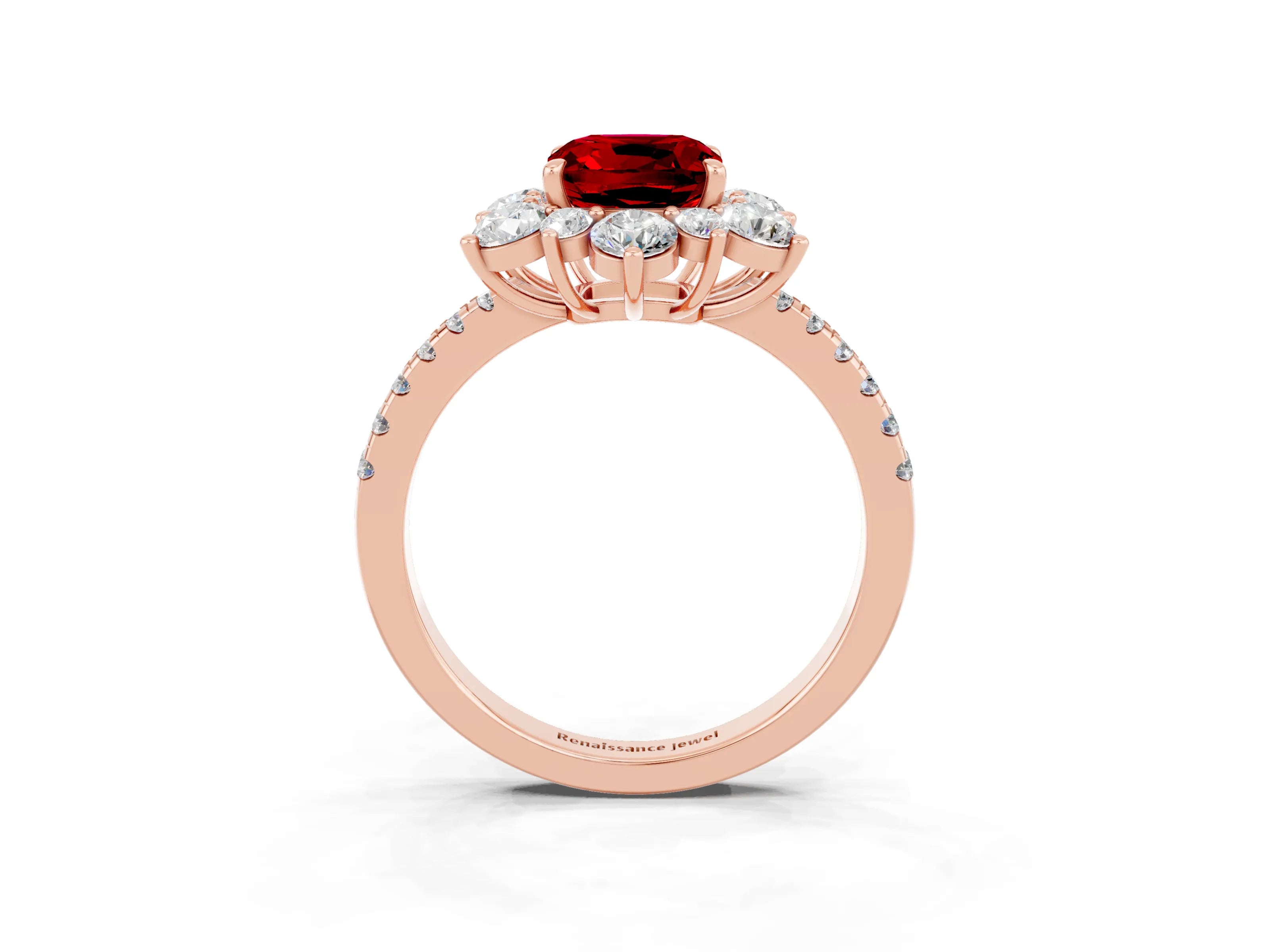 Rose gold Cushion Cut Cut Diamond Floral Halo Pave Band with Prong Setting_3