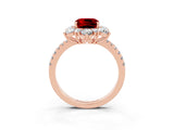 Rose gold Cushion Cut Cut Diamond Floral Halo Pave Band with Prong Setting_3