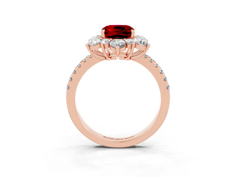 Rose gold Cushion Cut Cut Diamond Floral Halo Pave Band with Prong Setting_3