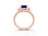 Rose gold Cushion Cut Cut Diamond Floral Halo Pave Band with Prong Setting_3