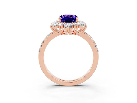 Rose gold Cushion Cut Cut Diamond Floral Halo Pave Band with Prong Setting_3