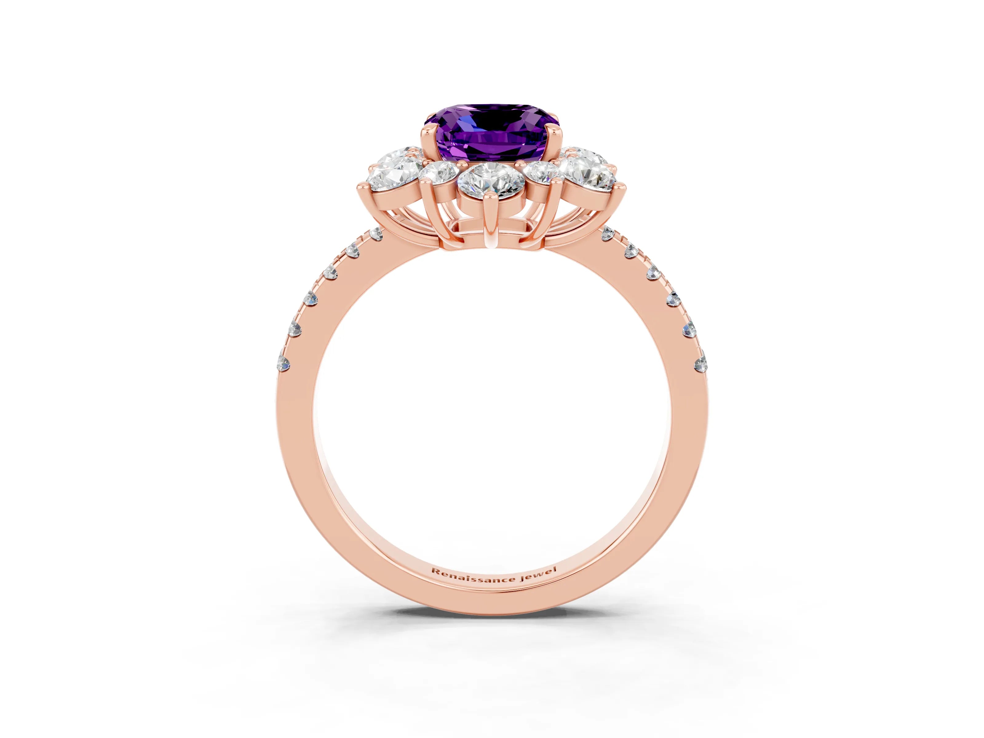 Rose gold Cushion Cut Cut Diamond Floral Halo Pave Band with Prong Setting_3