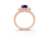 Rose gold Cushion Cut Cut Diamond Floral Halo Pave Band with Prong Setting_3