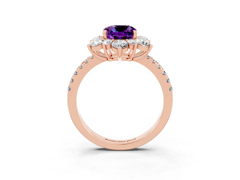 Rose gold Cushion Cut Cut Diamond Floral Halo Pave Band with Prong Setting_3