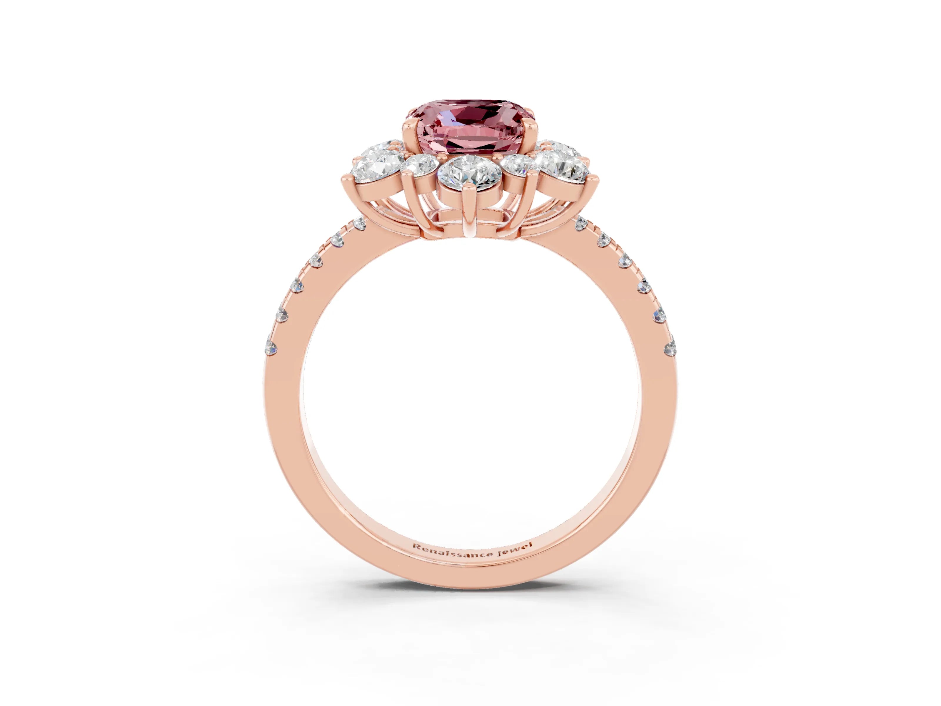 Rose gold Cushion Cut Cut Diamond Floral Halo Pave Band with Prong Setting_3