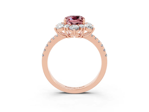 Rose gold Cushion Cut Cut Diamond Floral Halo Pave Band with Prong Setting