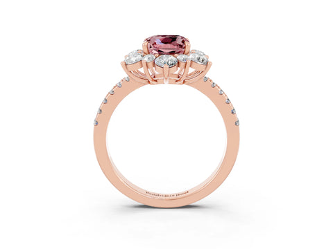 Rose gold Cushion Cut Cut Diamond Floral Halo Pave Band with Prong Setting_3