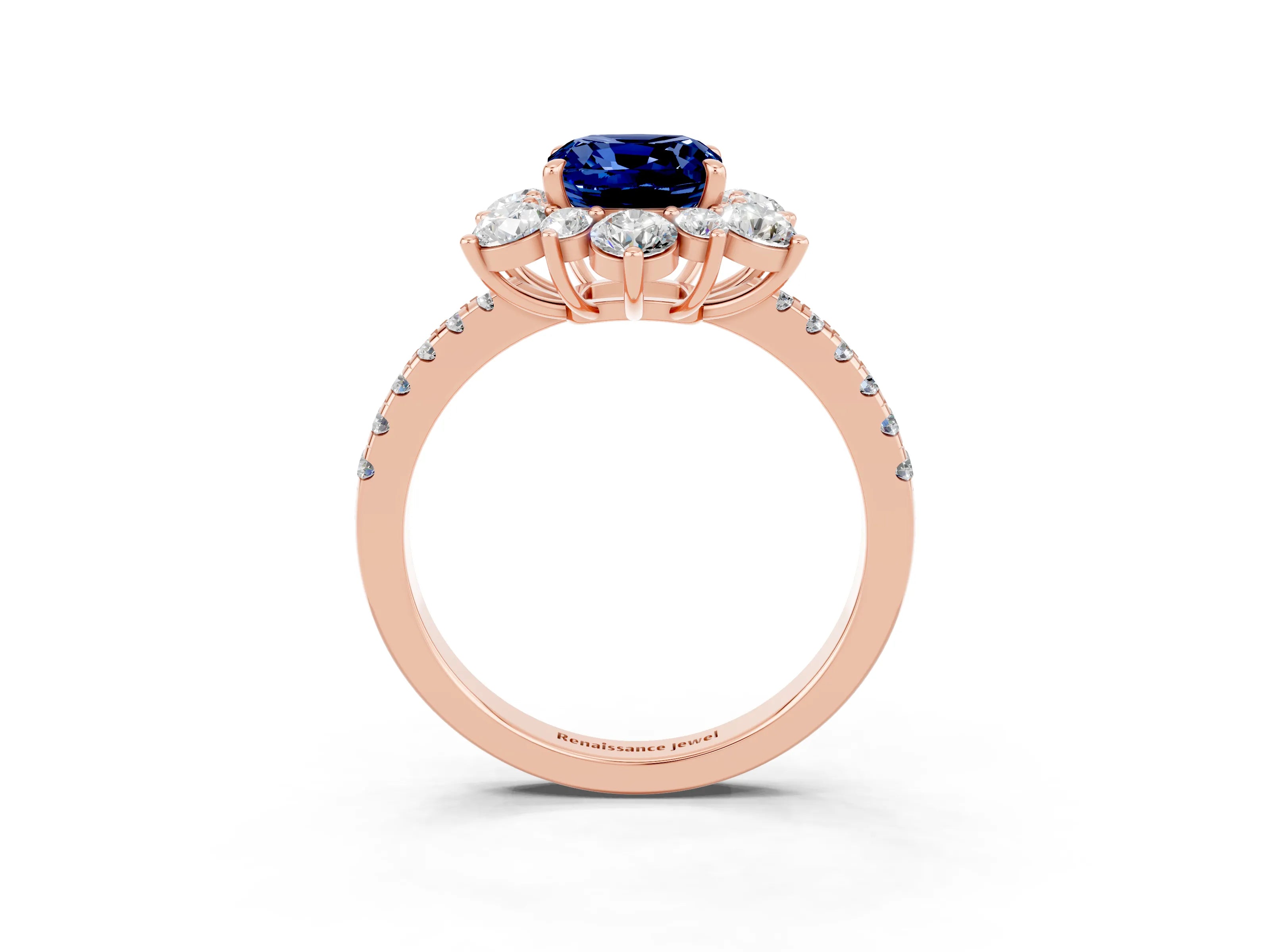 Rose gold Cushion Cut Cut Diamond Floral Halo Pave Band with Prong Setting_3