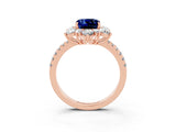 Rose gold Cushion Cut Cut Diamond Floral Halo Pave Band with Prong Setting_3
