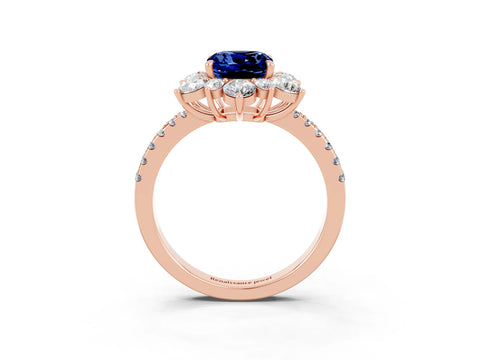 Rose gold Cushion Cut Cut Diamond Floral Halo Pave Band with Prong Setting_3