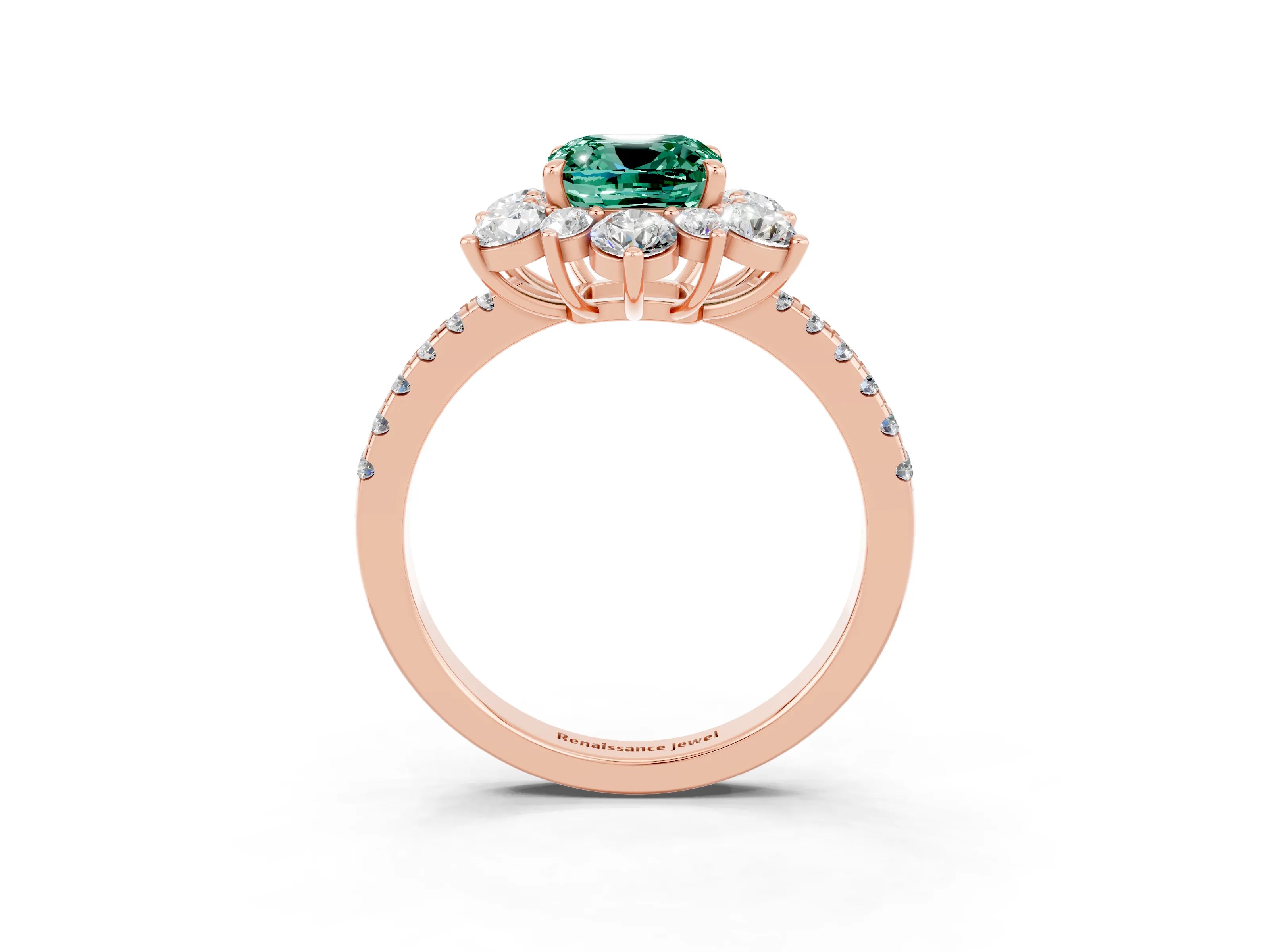 Rose gold Cushion Cut Cut Diamond Floral Halo Pave Band with Prong Setting_3