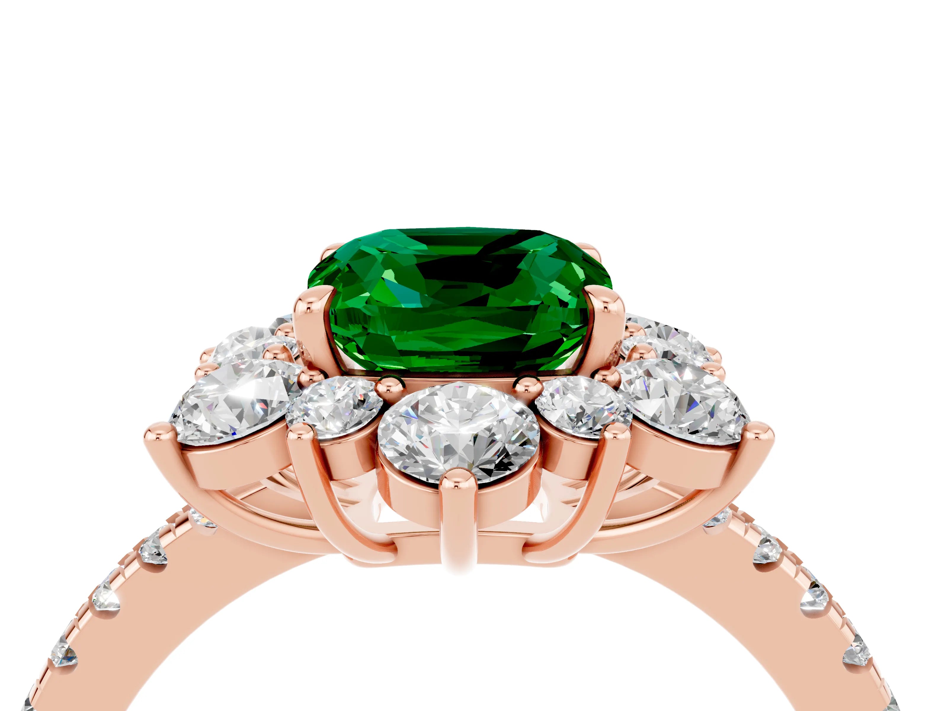 Rose gold Cushion Cut Cut Diamond Floral Halo Pave Band with Prong Setting_4