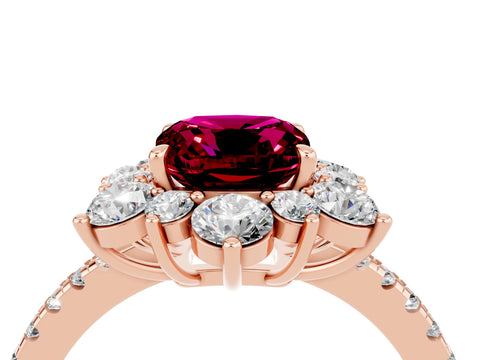 Rose gold Cushion Cut Cut Diamond Floral Halo Pave Band with Prong Setting_4