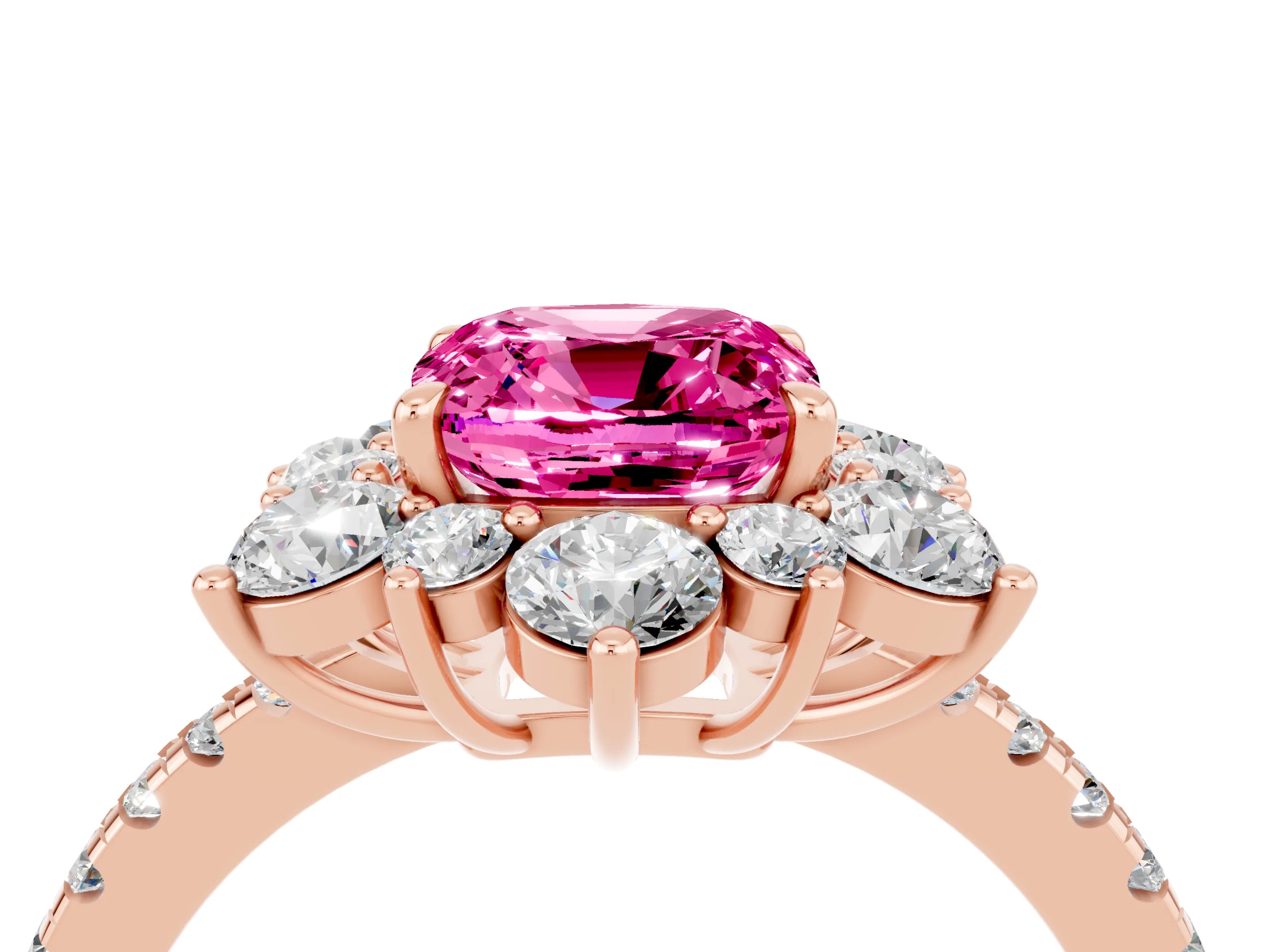 Rose gold Cushion Cut Cut Diamond Floral Halo Pave Band with Prong Setting_4