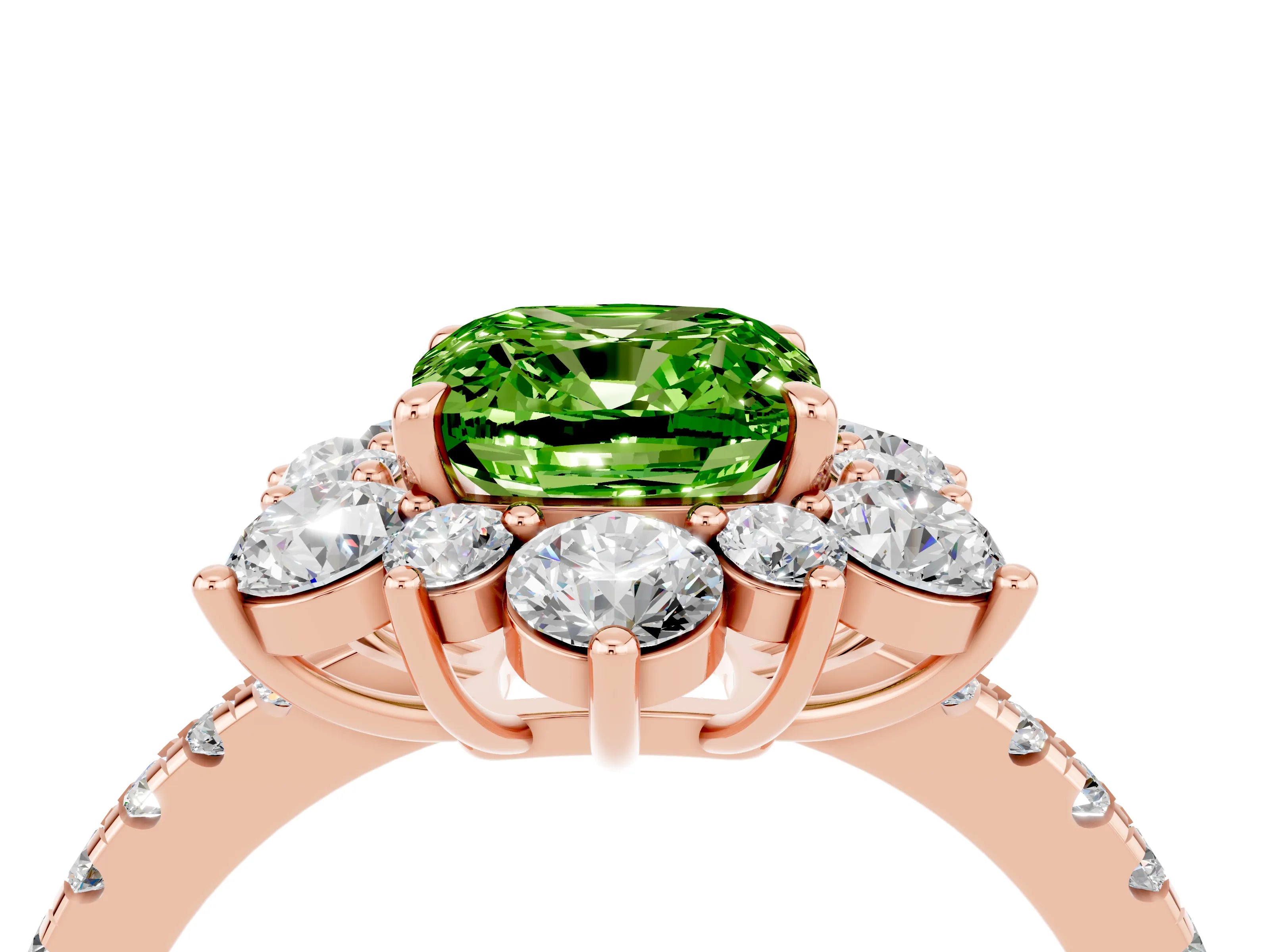 Rose gold Cushion Cut Cut Diamond Floral Halo Pave Band with Prong Setting_4
