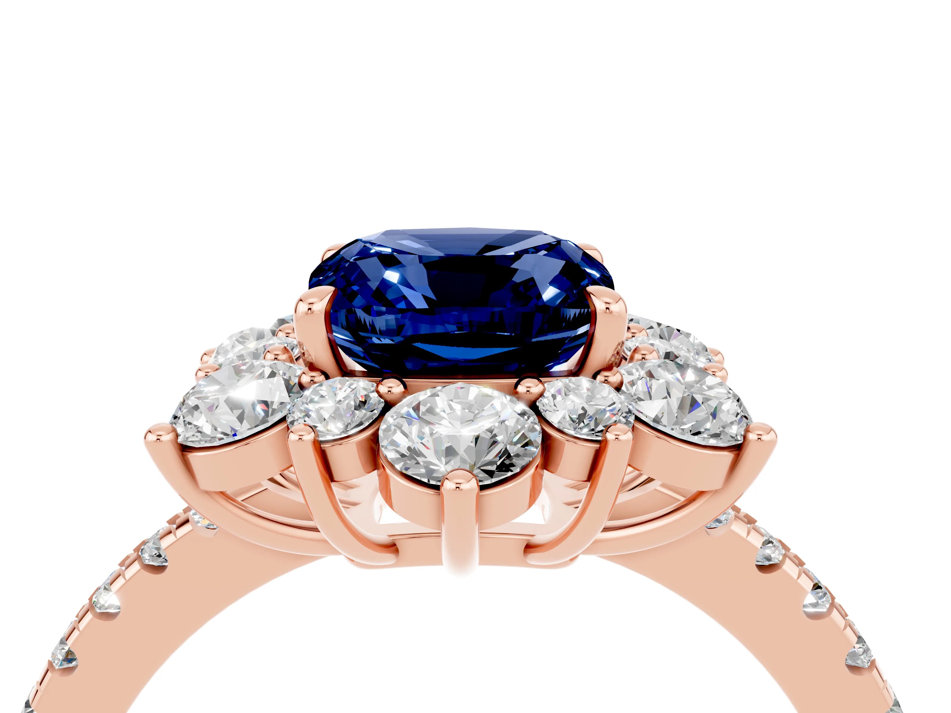 Rose gold Cushion Cut Cut Diamond Floral Halo Pave Band with Prong Setting_4