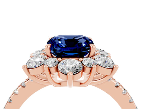 Rose gold Cushion Cut Cut Diamond Floral Halo Pave Band with Prong Setting_4