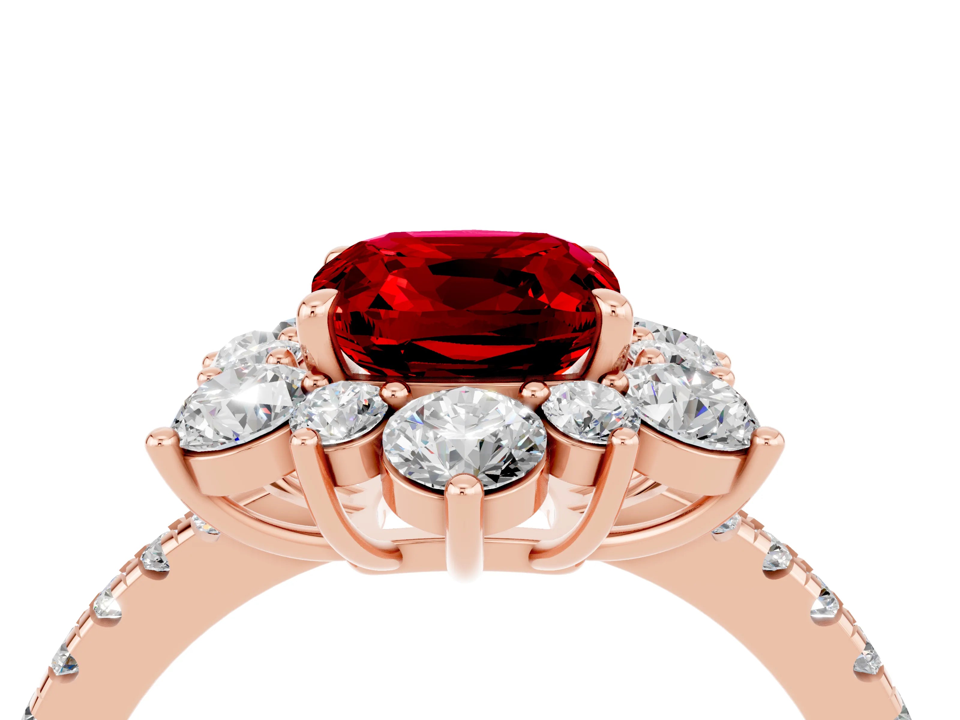 Rose gold Cushion Cut Cut Diamond Floral Halo Pave Band with Prong Setting_4